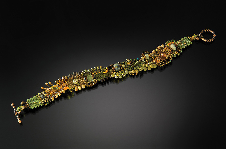 Green beadwork bracelet.
