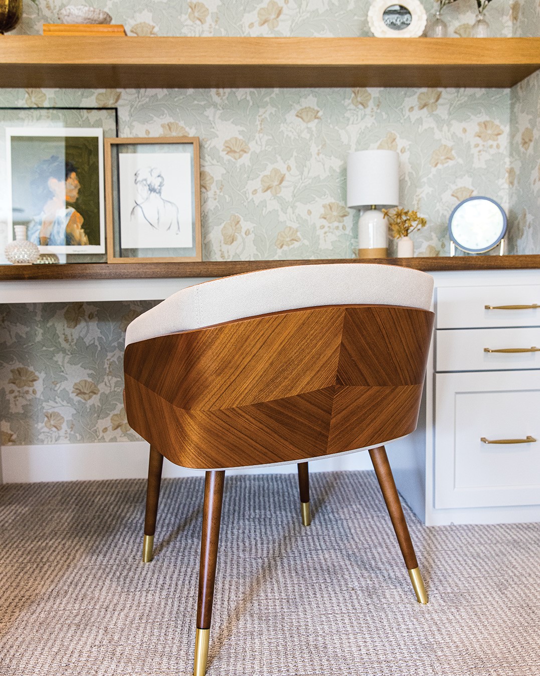 This small office nook allows parents to work while the kids play nearby.