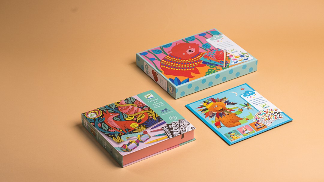 Djeco 3D Coloring kit, $27.99; Djeco Painting with Sticks kit, $31.99; Djeco Create with Stickers kit, $9.99