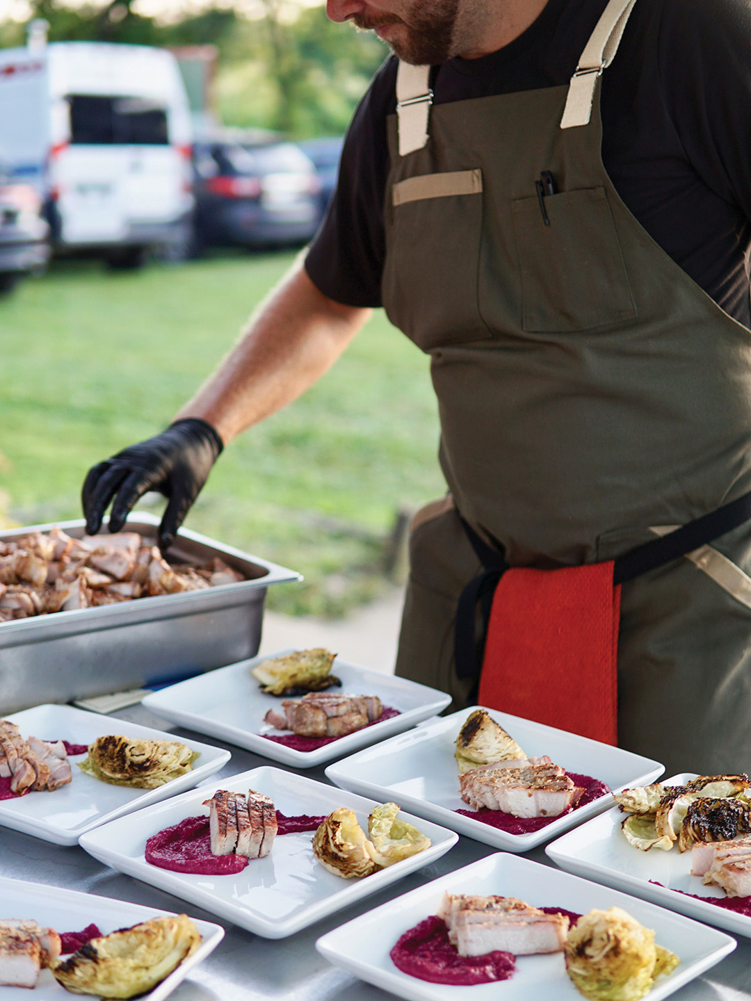 At each of Spring Lake Farm’s dinners, a local chef creates a unique menu based on the ripest produce from the farm. Chefs can accommodate food allergies and dietary restrictions when requests are made in advance. Water and mocktails are served with the meal, and guests are invited to bring their beverage of choice.