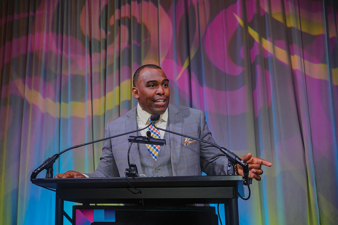 A.J. Hilton serves as emcee for Lifeworks Services, Inc., a nonprofit dedicated to advancing disability inclusion.