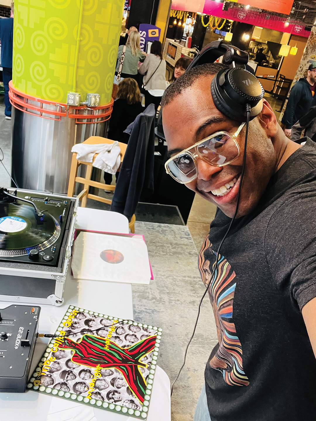 Moonlighting as a DJ is something A.J. Hilton does for fun. Hilton took this selfie while spinning records at the Midtown Global Market in Minneapolis.